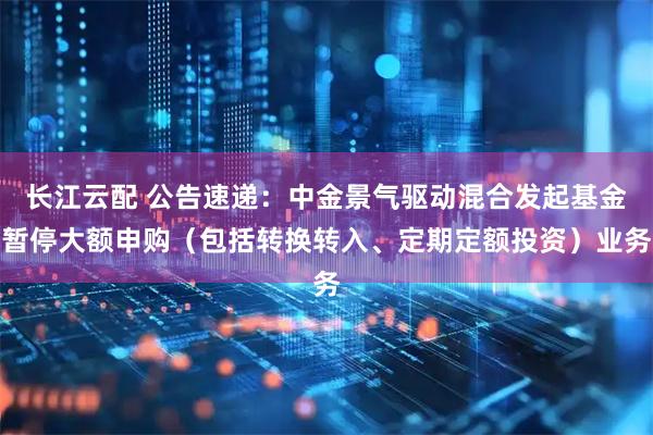 长江云配 公告速递：中金景气驱动混合发起基金暂停大额申购（包括转换转入、定期定额投资）业务