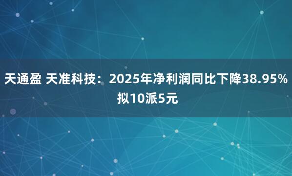 天通盈 天准科技：2025年净利润同比下降38.95% 拟10派5元